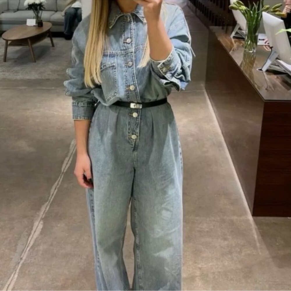 Zara Light Blue Denim Jumpsuit - Picture 3 of 7